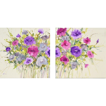 Díptico Flores al óleo lila y fucsia