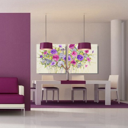 Díptico Flores al óleo lila y fucsia
