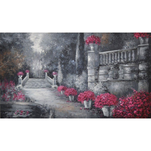 Cuadro jardines en tonos de gris y rojo