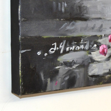 Cuadro jardines en tonos de gris y rojo