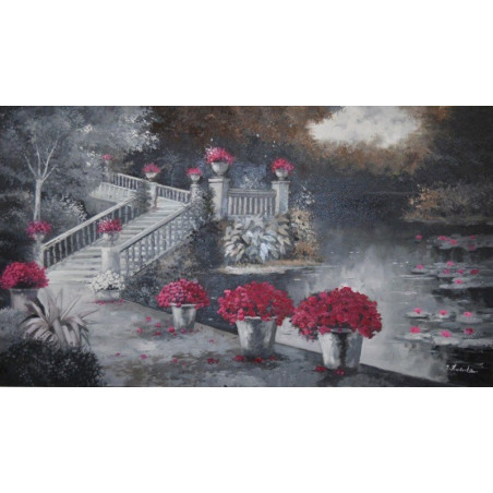 Cuadro jardín del lago en tonos de gris